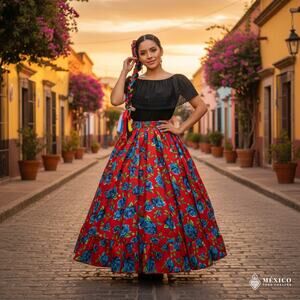 Mexican single circle practice skirt folklorico Adelita skirt one size 39.5 in